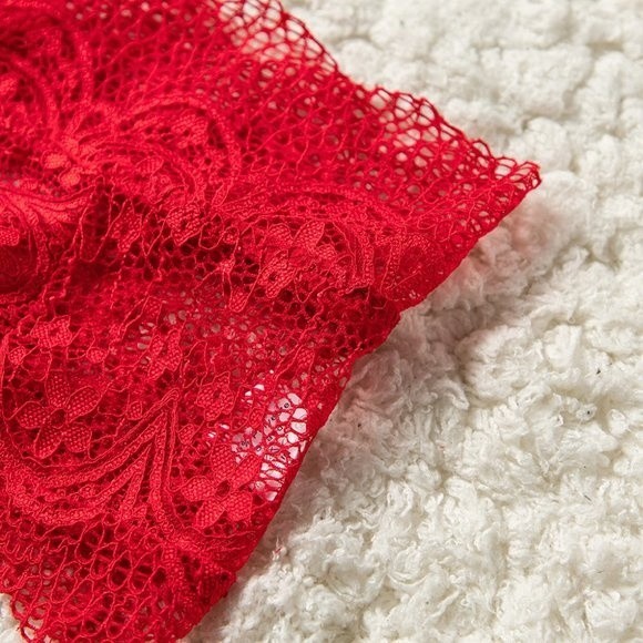 RED Strappy Lace Bralette High Waist Lace Up Panty - Picture 6 of 16